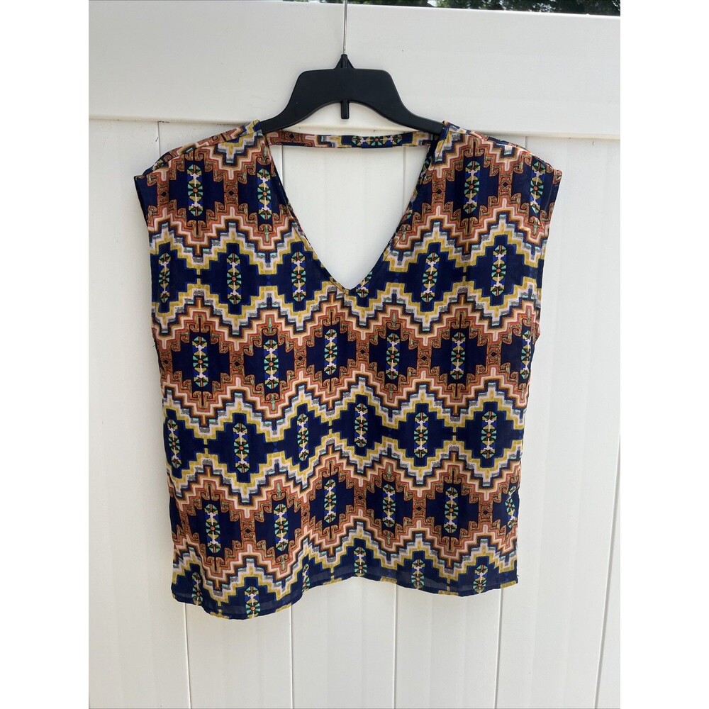 Finn & Grace Sleeveless Top Colorful Aztec Lightweight Boxy Womens Sz Small